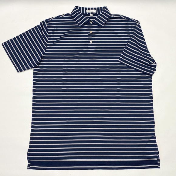 Peter Millar Navy and White Striped Polo Shirt - Picture 3 of 5